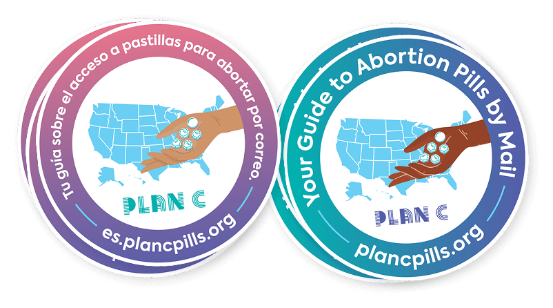 Plan C "Your guide to abortion pills" circle stickers